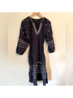 🌵Madewell Dark Blue Floral Embroidered Dress